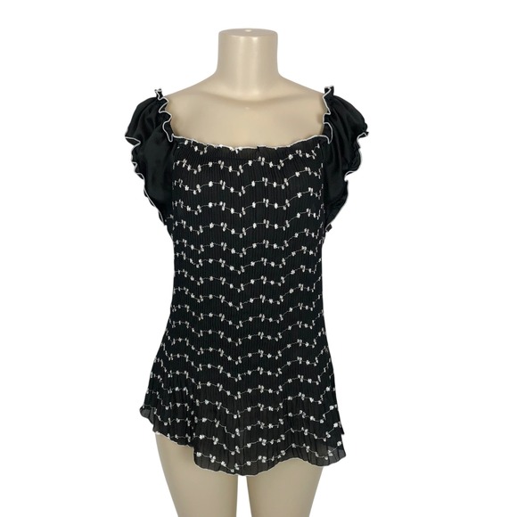 dressbarn Tops - Dressbarn Floral Embroidered Ruffle Pleated Blouse Top XL Coquette Pastel Goth